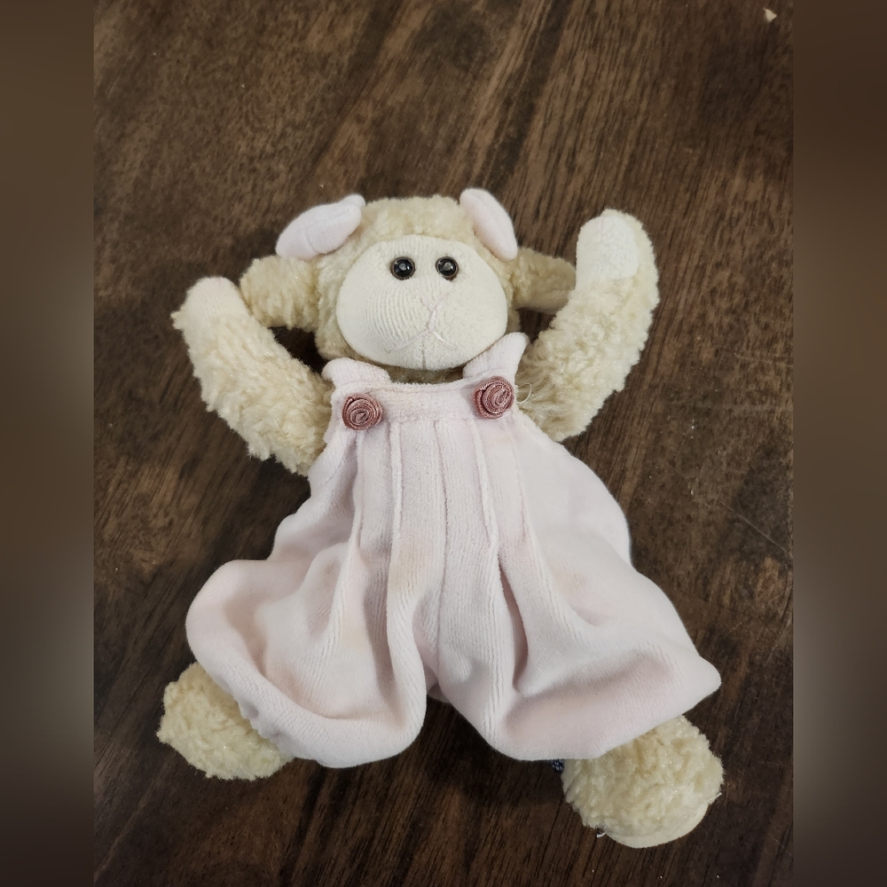 Adorable Plush Lamb Toy with Pink Overalls